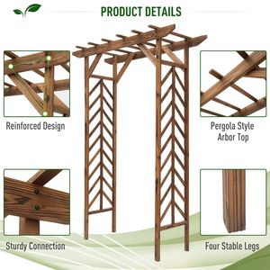 Arche de jardin en bois de sapin de 79 pouces Treillis de style pergola Arc de mariage avec vignes en bois teinté et caractéristiques d'escalade sur le toit - Product Image 4