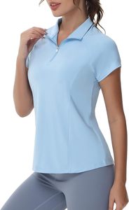 Haut d'été court à col polo pour femme, respirant, demi-zippé, à manches courtes, en maille fine - Product Image 2