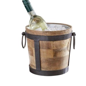 Seau à glace en bois de manguier avec logo personnalisé, doublure en acier inoxydable à double paroi, style refroidisseur à vin en bois et bac à bière - Product Image 1