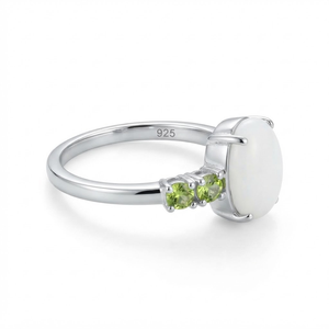 Romantic Luxury Opal Gemstone <b>Ring</b> <b>Peridot</b> Side Stones 925 Silver Rhodium Prong Setting Unisex Engagement Wedding Party Gift - Product Image 3