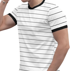 T-shirts rayés surdimensionnés personnalisés pour hommes en Spandex/Polyester 200 GSM, tricotés, à manches courtes, teints en fil, anti-boulochage, pour l'été - Product Image 5