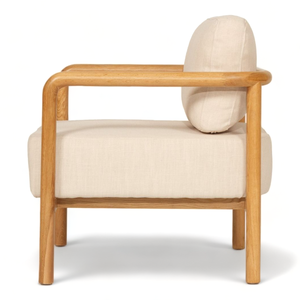 Modern Scandinavian Armchair <b>Beige</b> Fabric Wood Frame Legs Solid Back Living Room <b>Chair</b> Leisure Furniture - Product Image 2