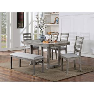 Set da Pranzo con 4 Sedie Laterali e 6 Sedie da Pranzo, Finitura Grigia, Stile Rustico, Seduta in Tessuto, Arredamento per Sala da Pranzo - Product Image 1