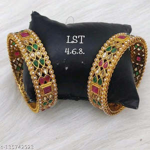 Juego de brazaletes finos de piedra Pota chapada en oro 10581063PGR-2.4 - Product Image 1