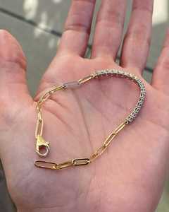 Half Tennis Half Link Paperclip Chain 7 Inches 10k 14k 18k <b>Solid</b> <b>Gold</b> Round Cut Lab Grown Diamond Tennis Bracelets Factory Price - Product Image 6