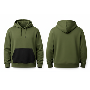 Sweat-shirt homme en coton de haute qualité, design poche kangourou contrastée vert olive et noir - Sweat-shirt uni, vêtements personnalisés avec logo - Product Image 3