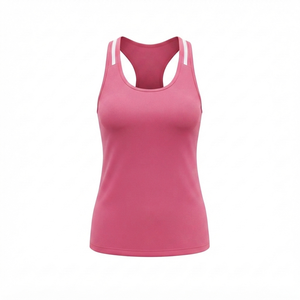 Débardeur en tricot respirant rose pour femme, col rond, couleur unie, style sportif, longueur normale, 100% polyester - Product Image 4