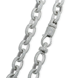 Bracelet à maillons ovales Ice Cubed, chaîne épaisse, bijoux en moissanite et diamant, couleur or, argent, pour club, cadeau - Product Image 2