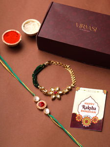 Meilleures ventes : Élégante chaîne de perles vertes florales Rakhi, bijou fait main en fil réglable, idéal pour la célébration du Raksha Bandhan entre frères et sœurs - Product Image 4