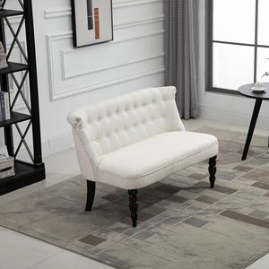 Divanetto Bianco Crema per Arredamento Casa con Design Trapuntato a Bottoni e Gambe in Legno - Product Image 2