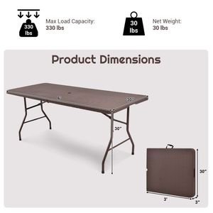 Portable 6 Feet <b>Folding</b> Rattan <b>Table</b> with Carrying Handle for <b>Outdoor</b> Use - Product Image 4