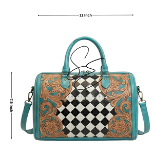 Bolso Boston de Cuero Turquesa con Diseño Western, Cierre de Cremallera, Estampado Floral Vintage, Bolso Speedy a Cuadros, Mini Bolso de Viaje - Product Image 3