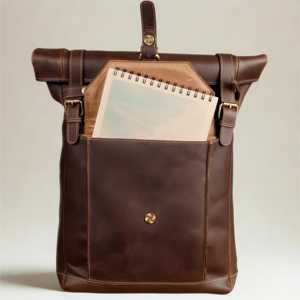 Sac à dos en cuir véritable à fermeture enroulable, finition antique, sac à dos de voyage, sac pour ordinateur portable en cuir de vachette pour homme, fabrication d'usine LTBP-0042 - Product Image 3