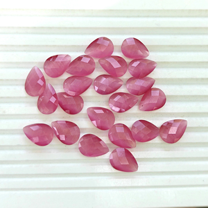 Pierres en vrac œil-de-chat rose synthétiques taille poire 10x14mm, polies et brillantes, fournitures de bijoux artisanaux, accessoires en cristal - Product Image 1