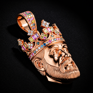 Pendentif Couronne en Or Rose avec Breloque Visage Barbu et Pierres Précieuses Multicolores, Collier Bijou Cadeau - Product Image 3