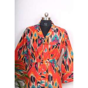 Chemise Kimono Longue Bohème Indienne pour Femme – Vêtement de Nuit Élégant en Coton avec Ceinture à Nouer et Boutons Décoratifs – Coupe Ample et Confortable - Product Image 4