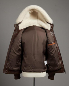 Veste d'hiver matelassée en cuir véritable pour homme avec capuche en fourrure et fermeture éclair, isolée - Product Image 4