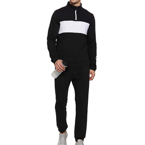 Survêtement demi-zippé pour homme, noir et blanc, à blocs de couleur, manches longues, décontracté, avec poches latérales, coupe classique, pour l'automne - Product Image 2