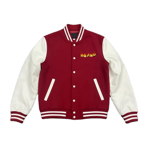 Veste universitaire rouge unie pour homme avec manches blanches, logo brodé sur le devant, style décontracté, coupe classique, vêtement d'hiver - Product Image 1