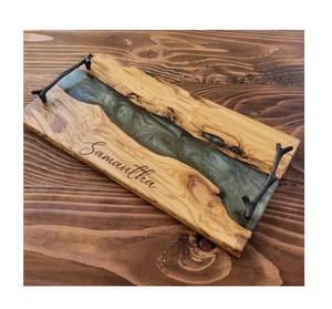 Plateau en bois et résine fait main de haute qualité, organisateur de comptoir, plateau à café personnalisé, plateau de service durable en bois et résine - Product Image 2