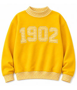 Sweat-shirt à col roulé pour femme 1902, vente en gros, personnalisé, à pois gingham, patchwork, grande taille, épaules tombantes, en tissu éponge, décontracté - Product Image 5