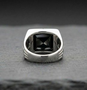 Anillo Unisex de Plata de Ley 925 con Ónix Negro Rectangular de 10x14mm, Engaste en Bisel, Hecho a Mano, Minimalista, Cristiano, Clásico - Product Image 3