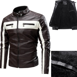 GURUNA-Z-INDUSTRY Veste de moto vintage en cuir PU marron pour homme Guruna Z, col montant, fermeture éclair, blocs de couleur, coupe-vent - Product Image 5