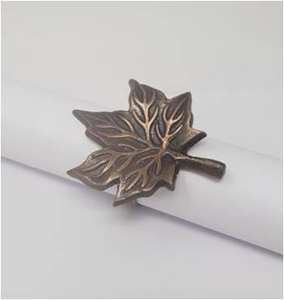 Anneaux de serviette en métal émaillé écologiques au design moderne, motif feuille, pour décoration de table automne/hiver, Thanksgiving, mariage, hôtel, OEM - Product Image 4