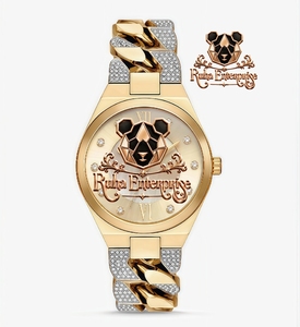 Moissanite Quartz Wristwatch with Fully Set Exterior Details and a Broad Polished Steel <b>Bracelet</b>. - Product Image 5