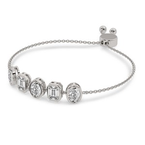 กำไลข้อมือดีไซน์ปรับได้แบบฝังเพชรหลายเหลี่ยม ทำจากทอง 14k ประดับเพชรทรงรีและทรงมรกตจาก Alexa Lab Grown Diamond - Product Image 2