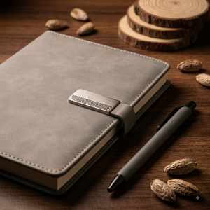 Aurelux Premium Grey PU Velvet Case Bound Embossed Diary Ballpoint Pen Gift <b>Set</b> 80 GSM Elegant <b>Notebook</b> Professional Corporate - Product Image 2
