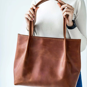 Minimalist <b>Leather</b> Tote Bag Women Lightweight Casual Shoulder Handbag - Product Image 1