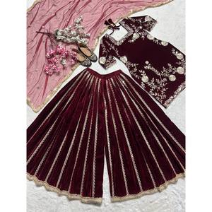 Conjunto de ropa de fiesta de diseñador para mujer, parte inferior superior y Dupatta con trabajo de bordado pesado - Product Image 3