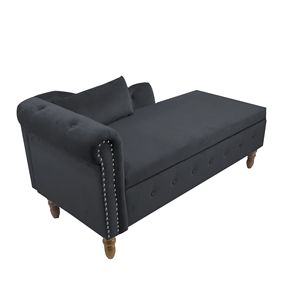 Chaise longue moderna da interno in velluto nero con braccioli arrotolati e cuscino contenitore per camera da letto - Product Image 6