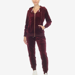 Fashionable Hot Selling Winter Solid Casual Vintage Breathable Lightweight Long Velvet <b>Tracksuit</b> Women's Zip-Up Hoodie Jogger - Product Image 5