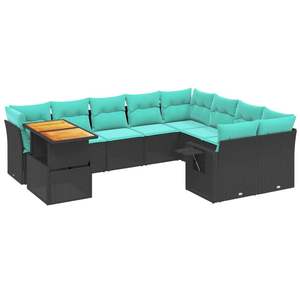 ชุดโซฟาลานบ้านหวายโพลีสีดำ 10 ชิ้นพร้อมชุดเบาะรองนั่งในสวน - Product Image 2