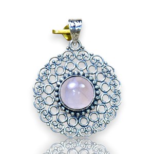 Handmade Round Cut <b>Rose</b> <b>Quartz</b> Bezel Setting Gemstone Artist Design 925 Sterling Silver Initial Pendant Accessories Fine <b>Jewelry</b> - Product Image 1