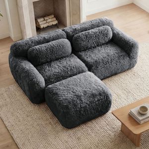 Divano Ergonomico a L Senza Struttura, Morbido e Soffice in Tessuto Peluche, Chaise Longue con Spugna ad Alta Densità 32D, Nessun Montaggio Richiesto per Soggiorno - Product Image 2