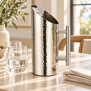 Pichet à eau en acier inoxydable martelé avec poignée, argenté, 1500-2000 ml, pour la maison, le bureau, l'hôtel - Product Image 6