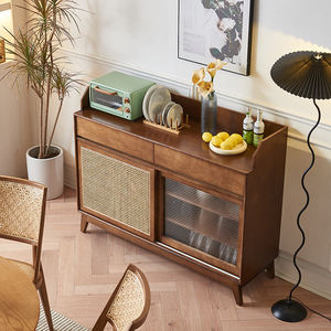 <span class=keywords><strong>Buffet</strong></span> moderne en bois massif avec tissage en rotin naturel et portes coulissantes en verre cannelé pour cuisine - Product Image 4