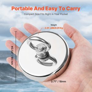 Aimant de pêche en néodyme super puissant 1000 LBS/454 Kg, aimant en terres rares avec poignée de 2,7 pouces de diamètre pour le levage et la pêche - Product Image 5