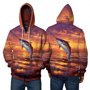 เสื้อฮู้ดตกปลา Sunset Offshore Dorado Rush ลายพิมพ์ Golden Ocean Sublimation Performance Wear - Product Image 4