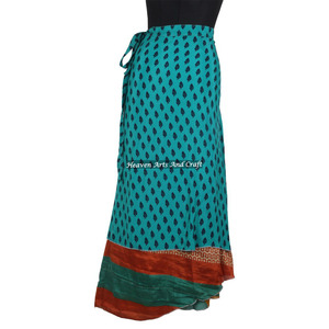 Jupe longue en soie de sari vintage chic à 2 couches, jupe de soirée élégante, jupe enveloppante tendance, sarong indien en soie, paréo de plage - Product Image 2