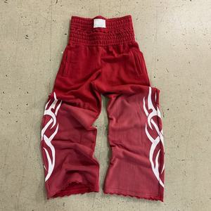 Men's Premium Tribal Tracksuit 2026 Burgundy <b>Red</b> Cyber Y2K Pullover Hoodie and Wide Leg <b>Flare</b> Pants Graphic Streetwear Outfit HD - Product Image 4