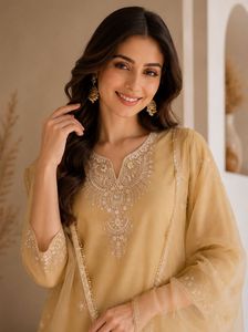 Women Sharara Suit Embroidered Sequin Dupatta Set Wrinkle Free Quick Dry Salwar Kameez for Wedding Party Diwali - Product Image 3