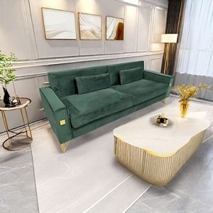 FX P18 RG2(SOFA) Divano di Lusso a 3 Posti in Velluto Verde Smeraldo con Dettagli Dorati, Divano Moderno per Soggiorno con Cuscini Morbidi - Product Image 6