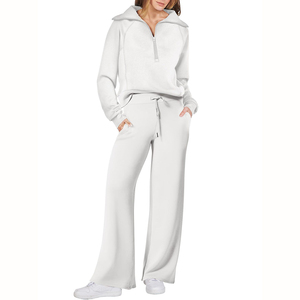Women's Sky Blue Half-<b>Zip</b> Tracksuit Set Full Sleeve Loose Fit Solid Color Casual Sweatshirt With Drawstring Pants - Product Image 2