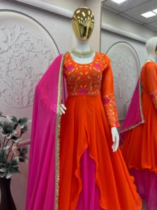 Robe de soirée en soie fantaisie pour femme avec dupatta, idéale pour les mariages et les fêtes, à prix abordable, robe ethnique Anarkali. - Product Image 6