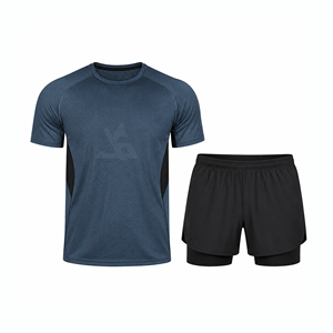 Ensemble de vêtements de sport pour hommes, t-shirt de course à pied et short athlétique, vêtements de sport pour la salle de sport, légers, respirants, séchage rapide, maille, été - Product Image 1