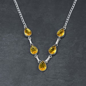 Cusomised <b>Solid</b> Sterling <b>Silver</b> Gemstone Natural Yellow Citrine Gemstone <b>Necklace</b>, Handmade <b>Silver</b> Gemstone Jewelry Supplier - Product Image 2